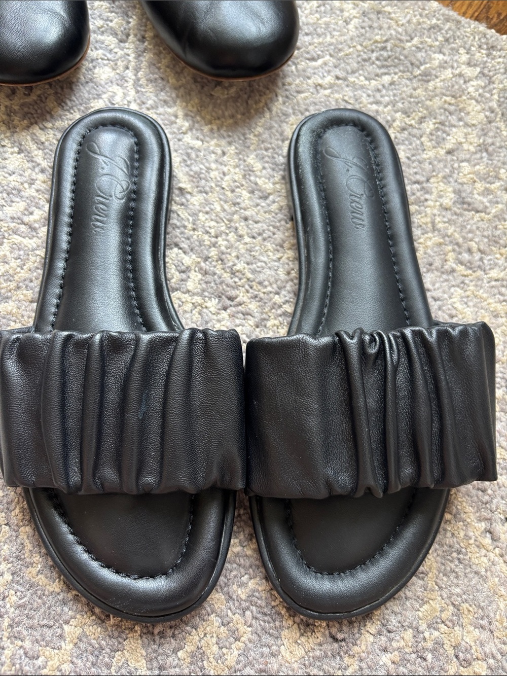 J. Crew Black Ruched Slide Sandals